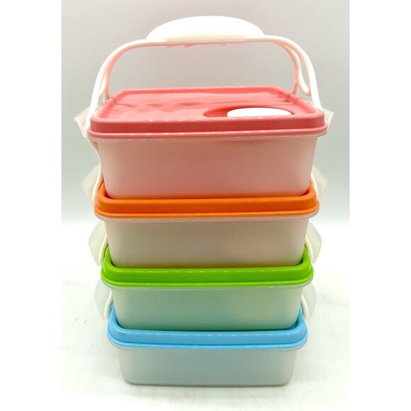 Tupperware CrystalWave Goody Box Set Vented W/ Handle Set Of 4 Never Used - Picture 9 of 14